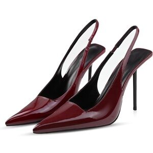 Women’s Burgundy Patent Slingback Pointed-Toe Stiletto